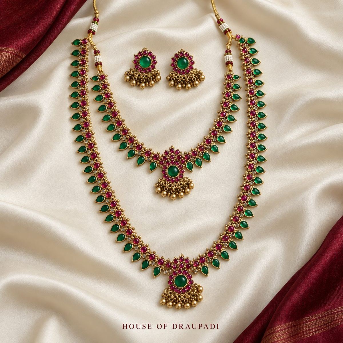 Emerald and ruby bridal jewellery set